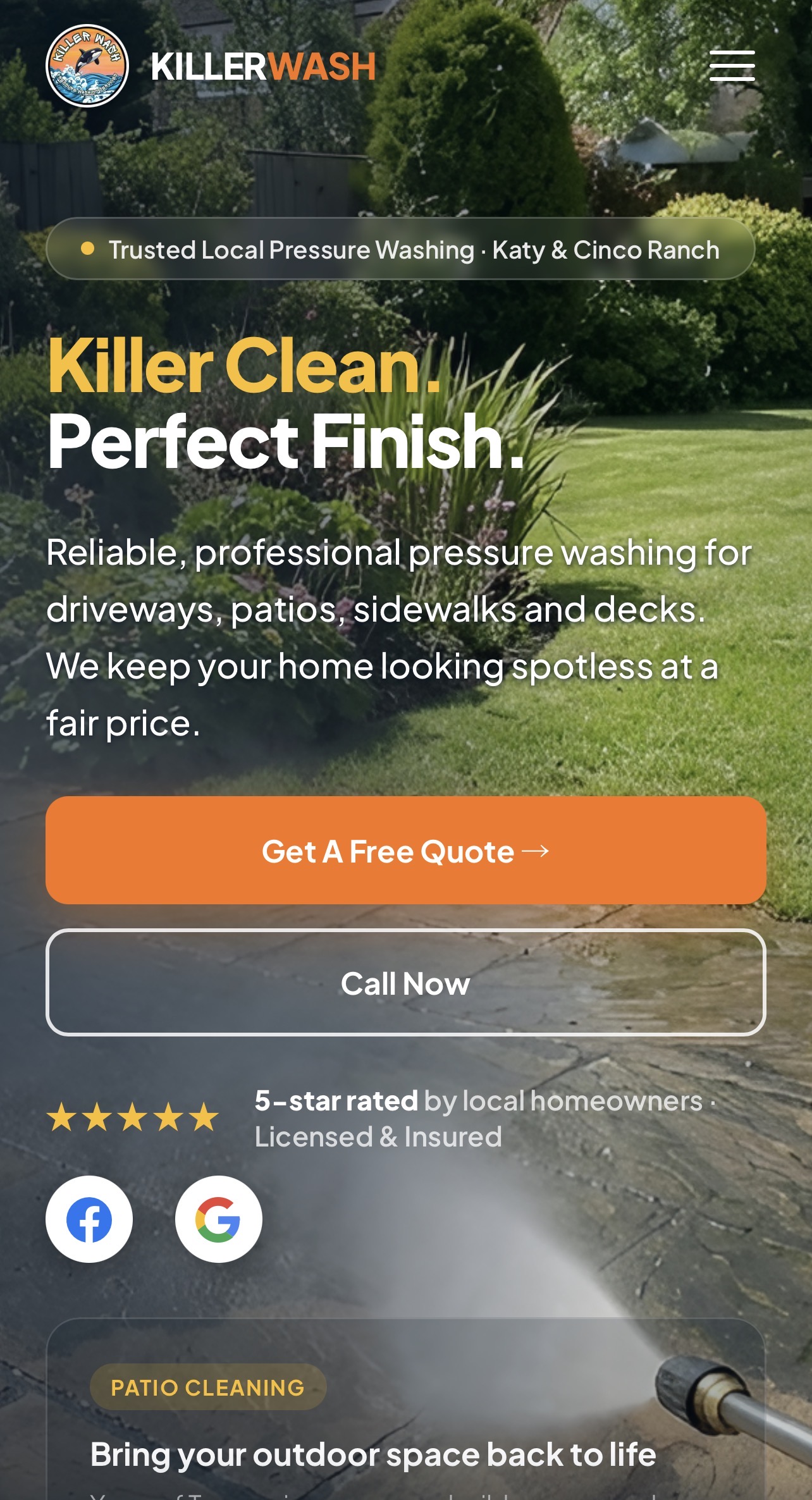 Killer Power Wash website on mobile